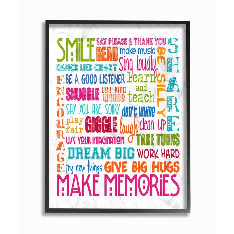 Stupell 'Smile Make Memories Rainbow' Typography Framed Giclee-print Texturized Wall Art