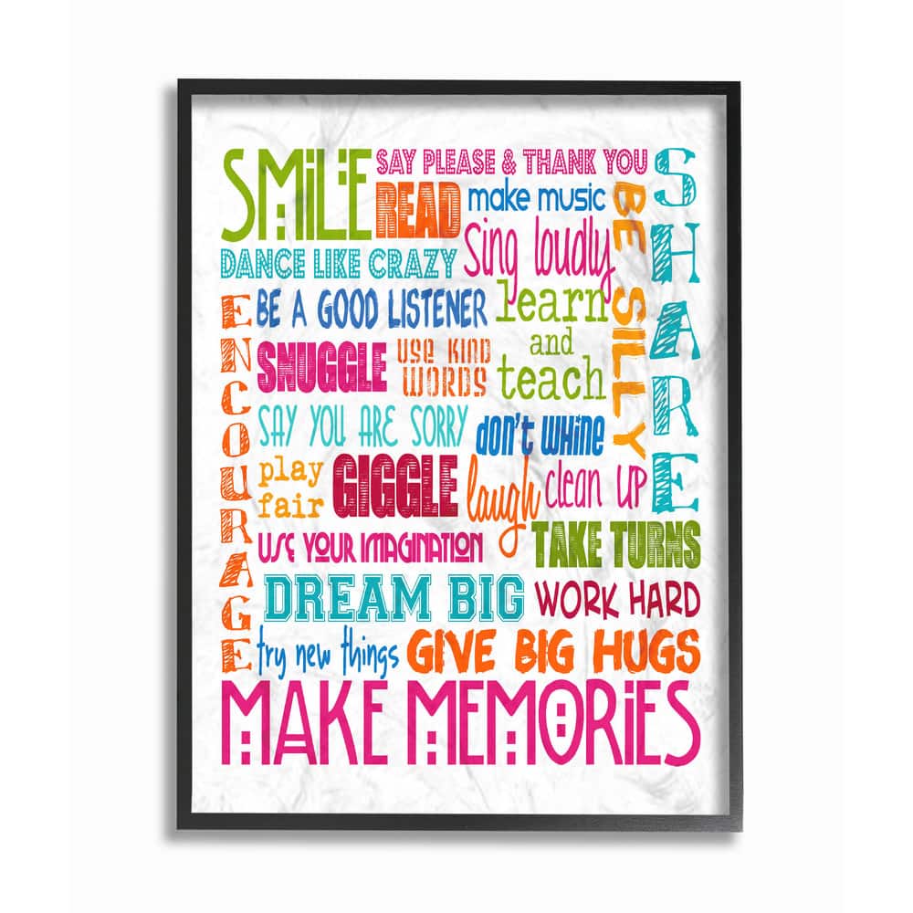 Stupell 'Smile Make Memories Rainbow' Typography Framed Giclee-print Texturized Wall Art