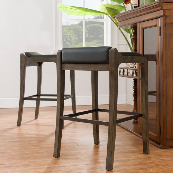 Brown White Wood Faux Leather Fastback Counter Height Stool Set Of 2 Overstock 12984133