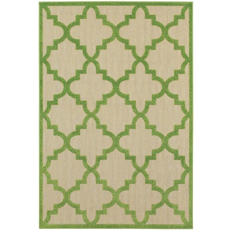 Style Haven Cara Mixed Pile Quatrafoil Lattice Indoor/ Outdoor Area Rug - 6'7" x 9'6" - Green/Cream