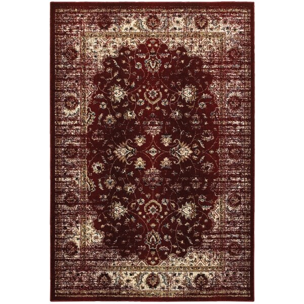 Arabesque Traditions Red Ivory Polyester Polypropylene Synthetic Area Rug 5 3 X 7 6