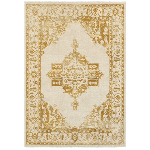 Silver Orchid Bennison Two-tone Traditional Medallion Ivory/Gold Nylon/Polypropylene/Synthetic Area Rug - 5'3" x 7'6"