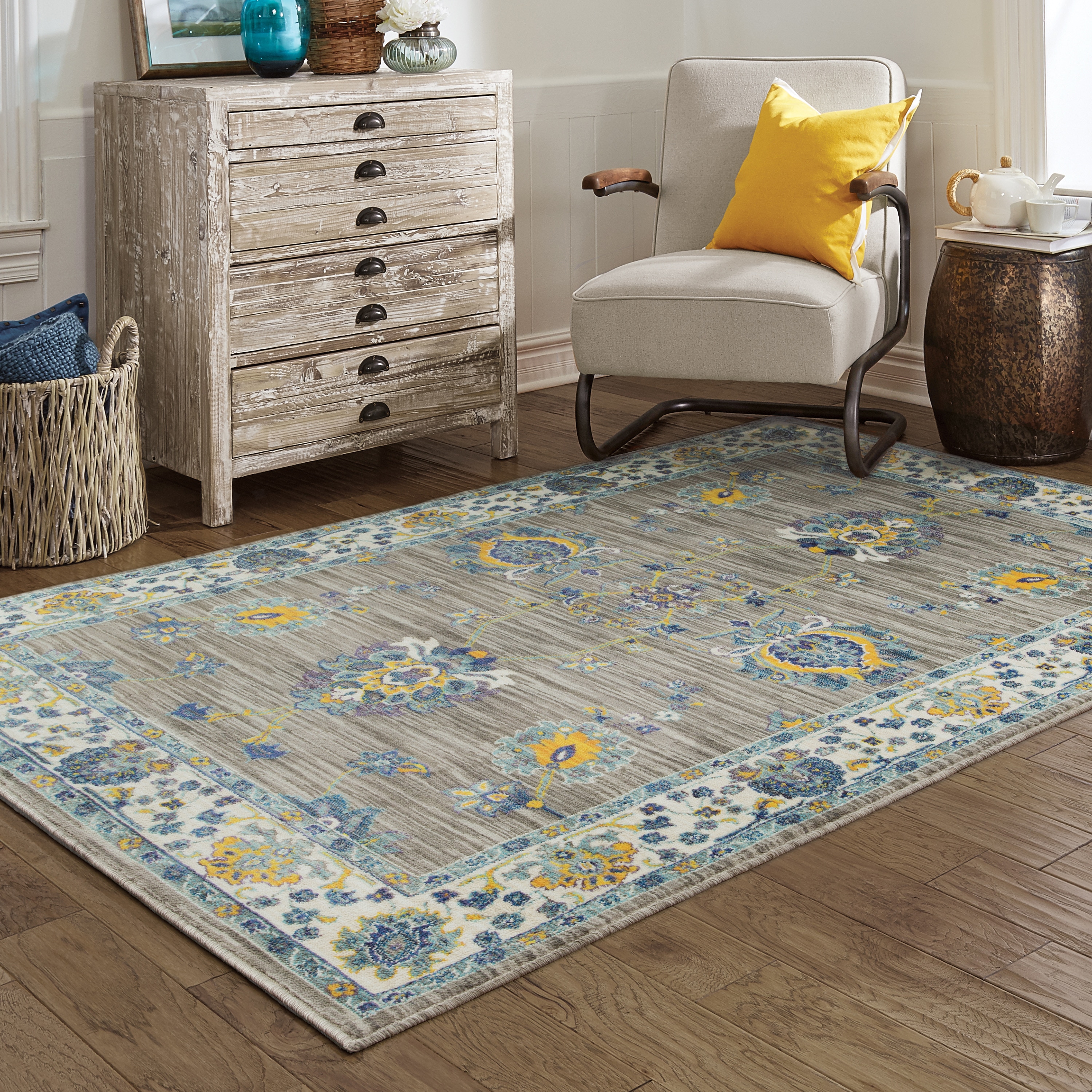 Distressed Traditional Grey Yellow Area Rug 6 7 X 9 Distressed Traditional Grey Yellow Area Rug 6 X27 7 X 9