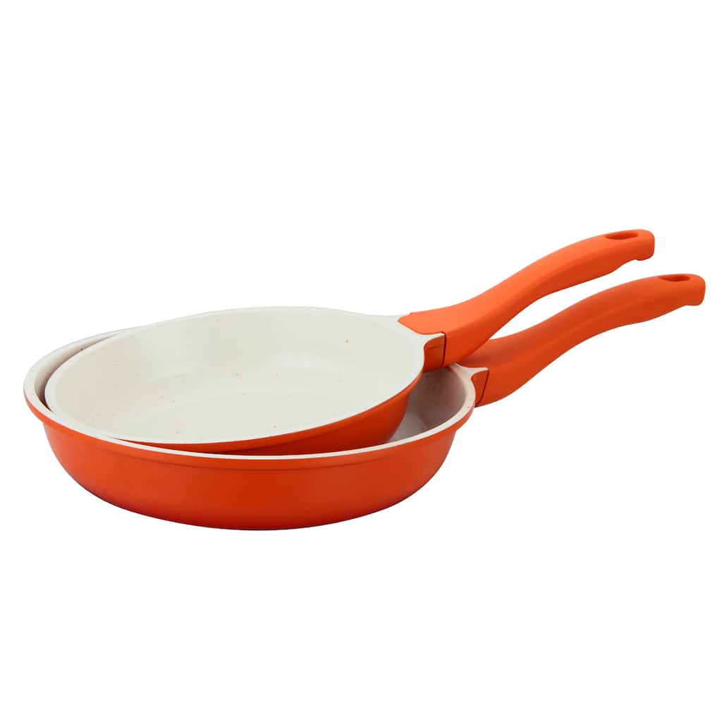 Die-cast Orange Aluminum Ceramic-coated Fry Pans (Set of 2)