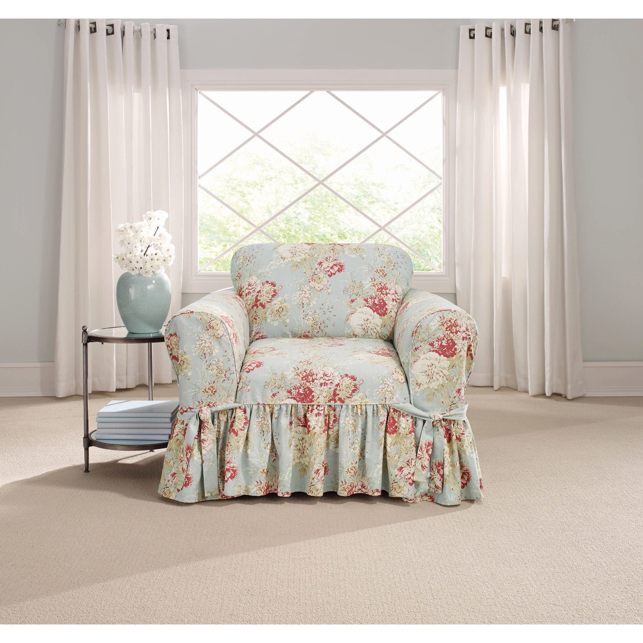 sure fit ballad bouquet wing chair slipcover