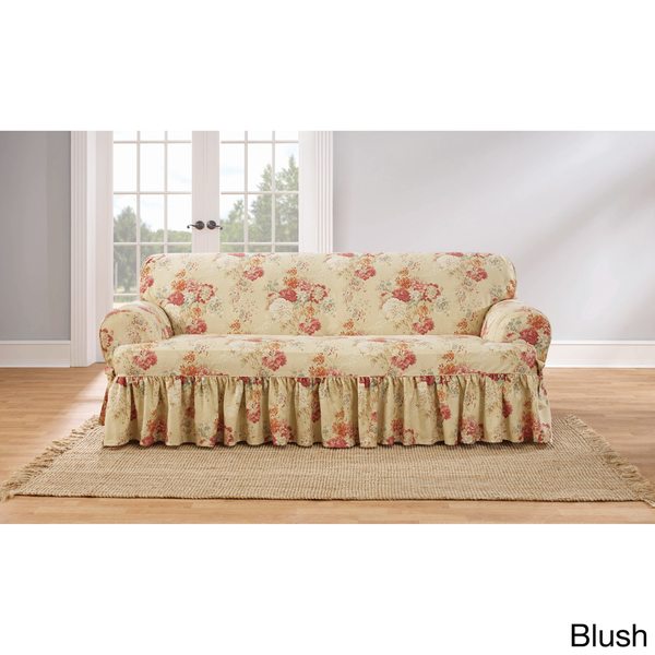 Sure Fit Ballad Bouquet 1 Piece T Cushion Sofa Slipcover in Blush