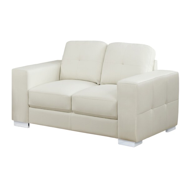 Tufted Bonded Leather White Ivory Loveseat Overstock 12990637