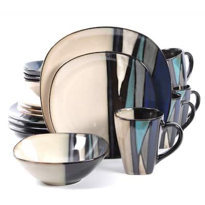 Althea Teal Stripe Stoneware 16-Piece Dinnerware Set (Service for 4)