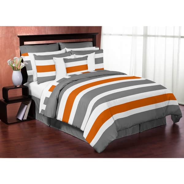 slide 2 of 2, Sweet Jojo Designs Gray and Orange Stripe 4-piece Twin Comforter Set