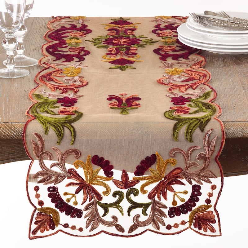 Embroidered Flourishes Table Runner - Multi-color