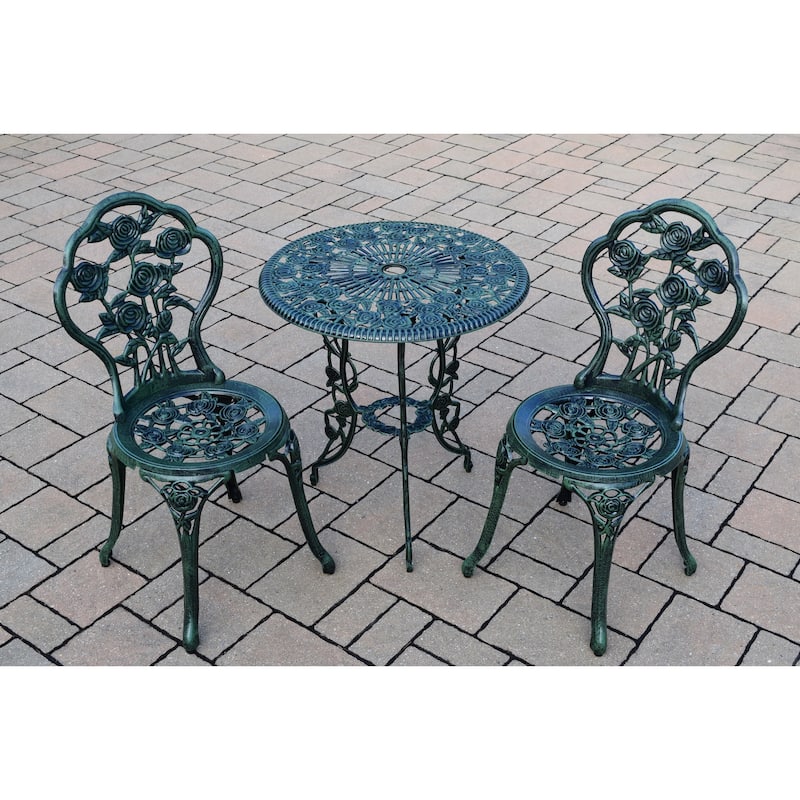 Camellia Cast Aluminum Verdi Green 3-piece Bistro Set with Table and 2 Chairs