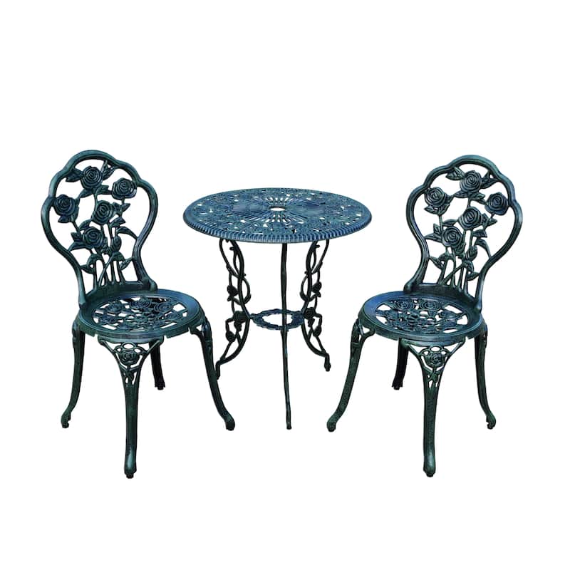 Camellia Cast Aluminum Verdi Green 3-piece Bistro Set with Table and 2 Chairs