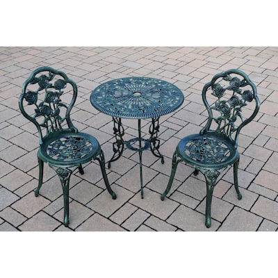 Camellia Cast Aluminum Verdi Green 3-piece Bistro Set with Table and 2 Chairs