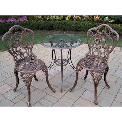 Lattice 3-piece Bistro Set with 24-inch Tempered Glass Top Table and 2 Chairs