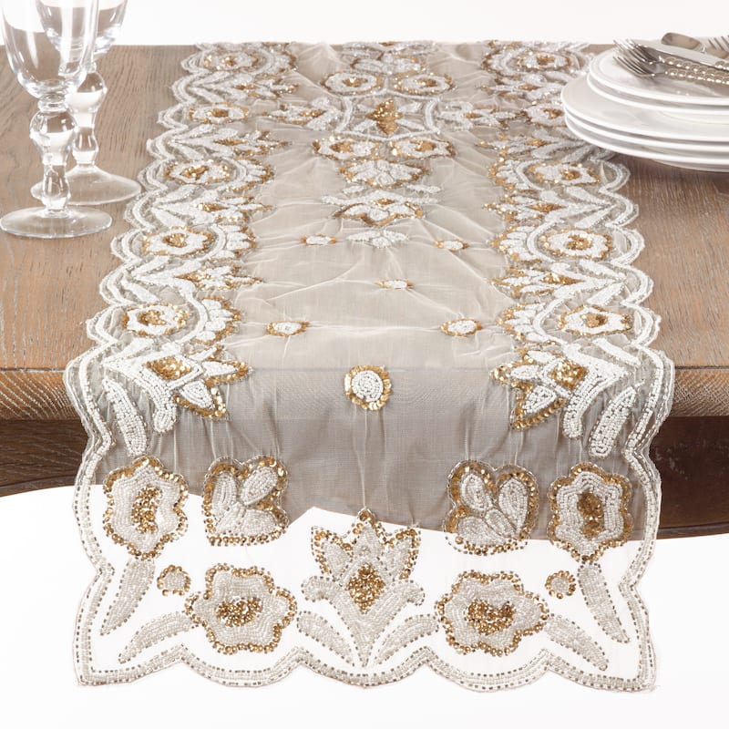 Hand-Beaded Table Runner - Gold