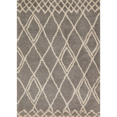 Hand-tufted Xander Granite/ Sand Moroccan Trellis Shag Rug