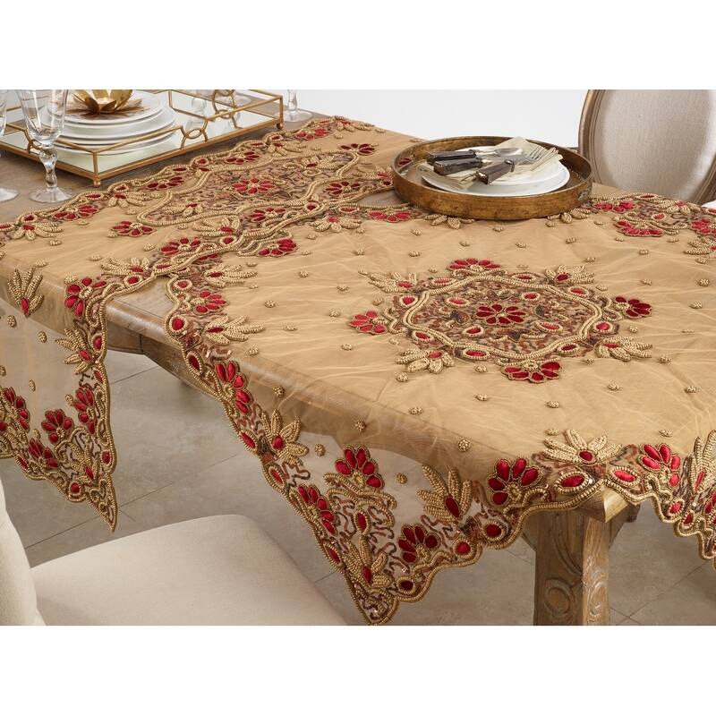 Floral Hand-Beaded Table Runner