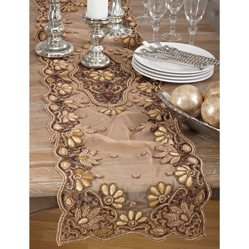 Floral Hand-Beaded Table Runner