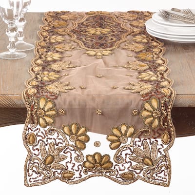 Floral Hand-Beaded Table Runner