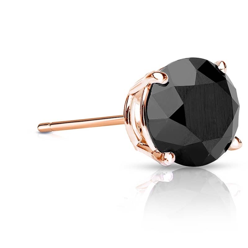 Auriya 1 1/2ctw Round Black Diamond SINGLE (1) Stud Earring 14k Gold - Rose