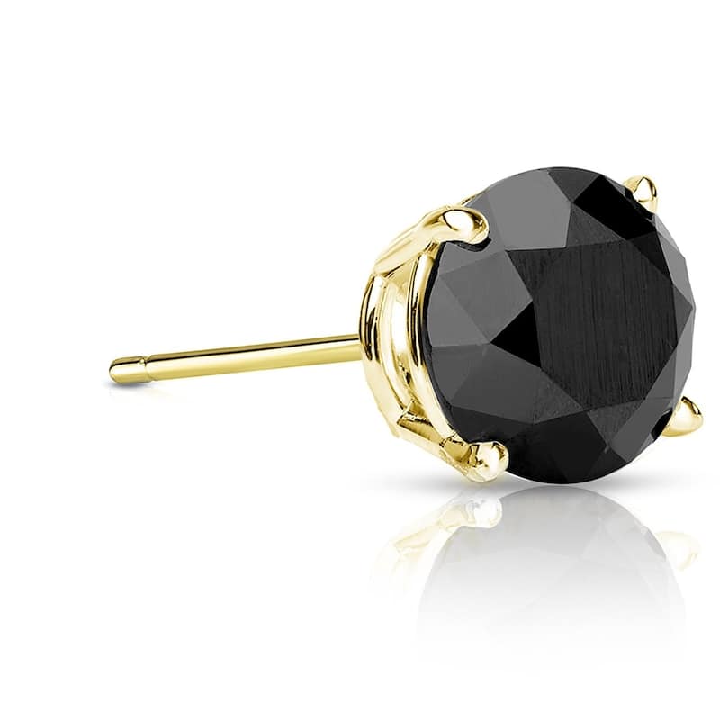 Auriya 1 1/2ctw Round Black Diamond SINGLE (1) Stud Earring 14k Gold - Yellow