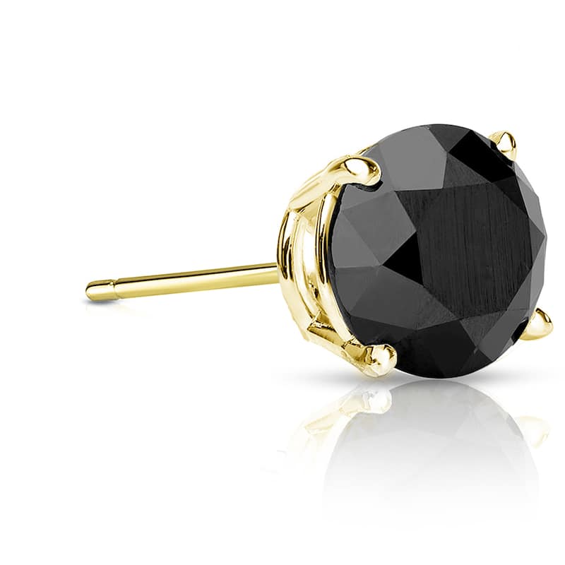 Auriya 14k Gold 2ct TDW Round SINGLE (1) Black Diamond Stud Earring - Yellow