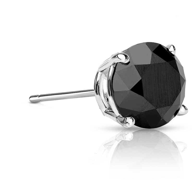 Auriya 14k Gold 2ct TDW Round SINGLE (1) Black Diamond Stud Earring - White