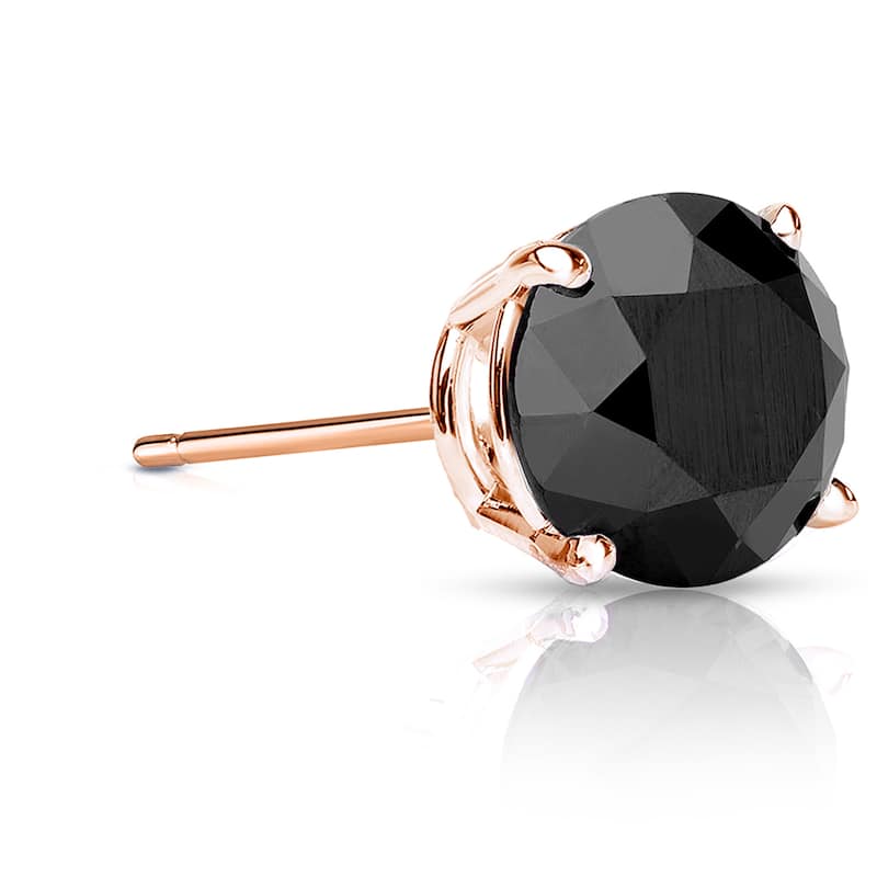 Auriya 14k Gold 2ct TDW Round SINGLE (1) Black Diamond Stud Earring - Rose