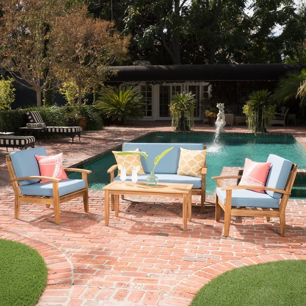Peyton 4-piece Outdoor Wooden Chat Set with Cushions by Christopher Knight Home