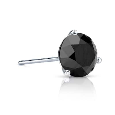 Auriya 1/2ctw 3-Prong Martini Round Black Diamond SINGLE (1) Stud Earring 14k Gold