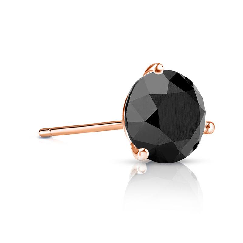Auriya 1/2ctw 3-Prong Martini Round Black Diamond SINGLE (1) Stud Earring 14k Gold - Rose