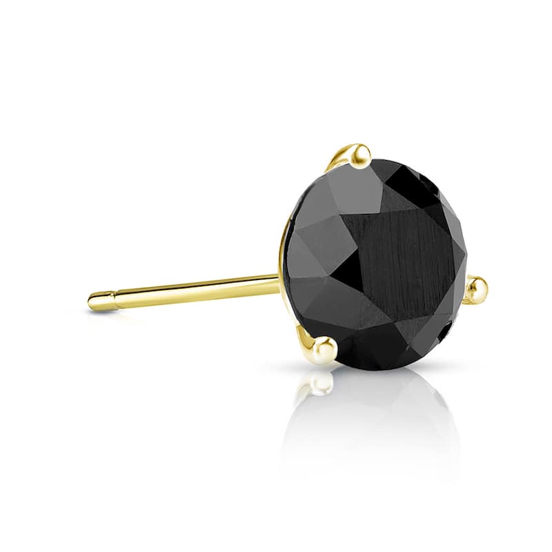 Auriya 1/2ctw 3-Prong Martini Round Black Diamond SINGLE (1) Stud Earring 14k Gold - Yellow