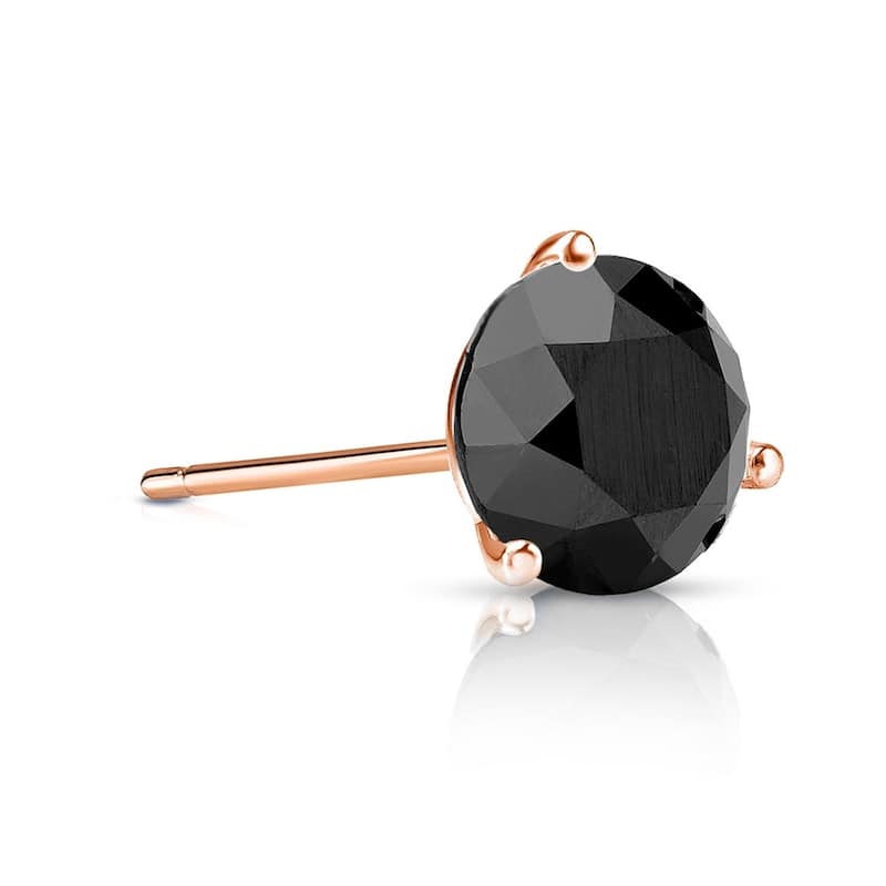 Auriya 1/2ctw 3-Prong Martini Round Black Diamond SINGLE (1) Stud Earring 14k Gold
