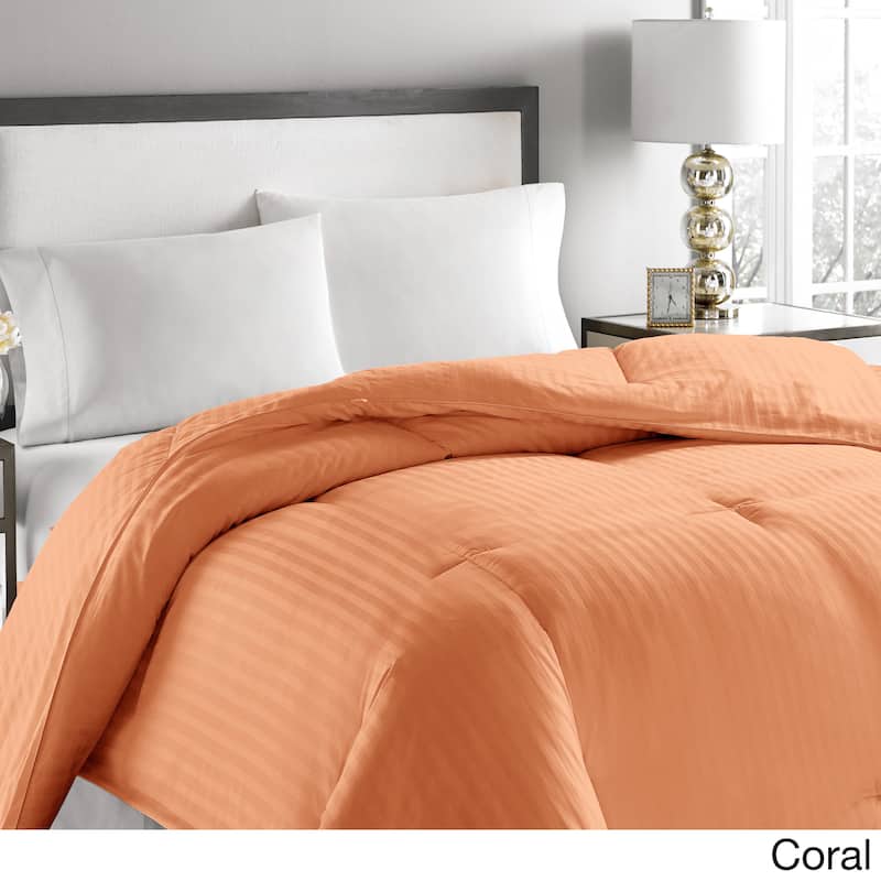 Microfiber Striped Hypoallergenic Down Comforter - Twin - Coral