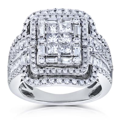 Annello by Kobelli 14k White Gold 2ct TDW Diamond Halo Engagement Ring