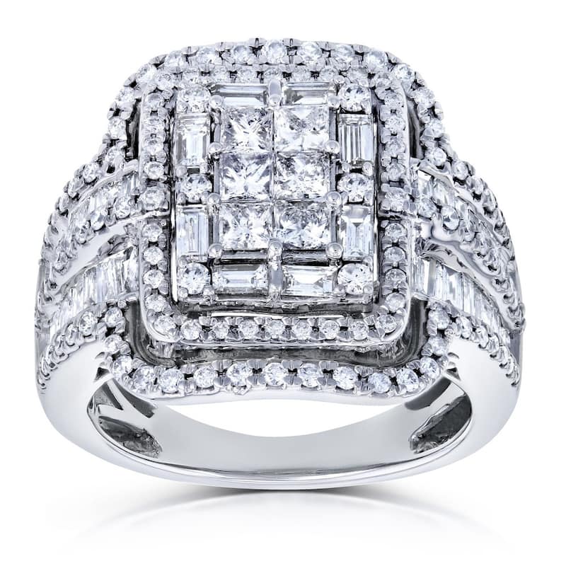 Kobelli 2 Carats Natural Diamond Solid 14k White Gold Rectangular Cocktail Cluster Élodie Engagement Ring