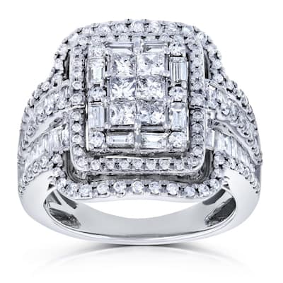 Kobelli 2 Carats Natural Diamond Solid 14k White Gold Rectangular Cocktail Cluster Élodie Engagement Ring