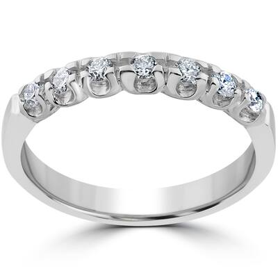 14k White Gold 1/3ct Diamond Wedding Ring Stackable Womens Band - White I-J - White I-J