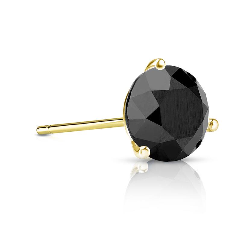 Auriya 14k Gold 3/4ct TDW 3-Prong Round SINGLE (1) Black Diamond Stud Earring