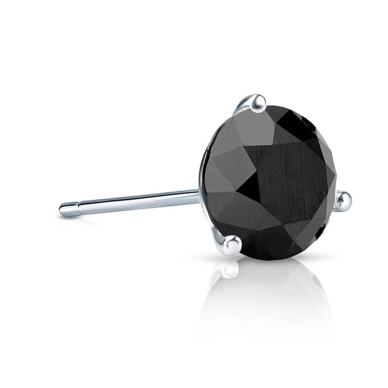 Auriya 14k Gold 3/4ct TDW 3-Prong Round SINGLE (1) Black Diamond Stud Earring