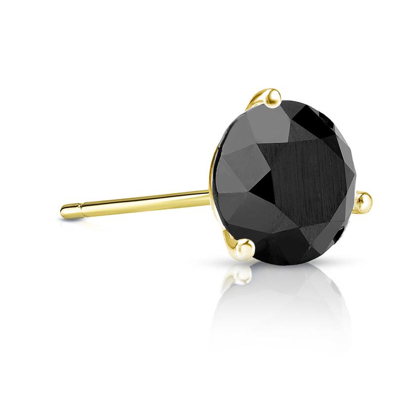 Auriya 14k Gold 1ct TDW 3-Prong Martini Round SINGLE (1) Black Diamond Stud Earring - Yellow