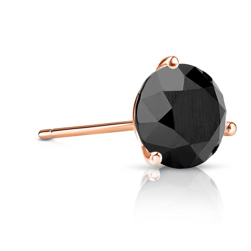 Auriya 14k Gold 1ct TDW 3-Prong Martini Round SINGLE (1) Black Diamond Stud Earring - Rose