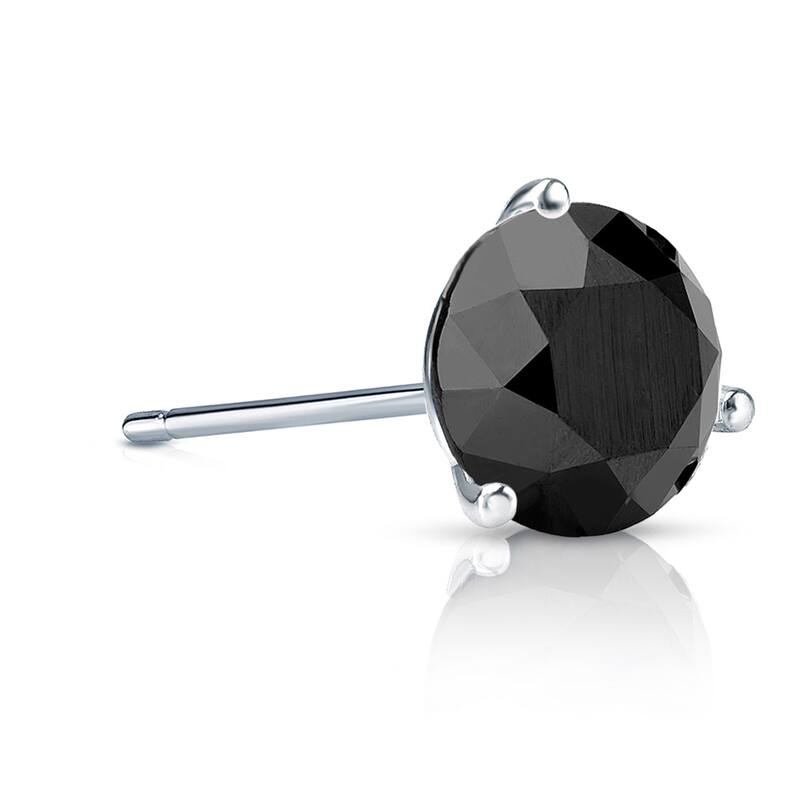 Auriya 14k Gold 1ct TDW 3-Prong Martini Round SINGLE (1) Black Diamond Stud Earring - White