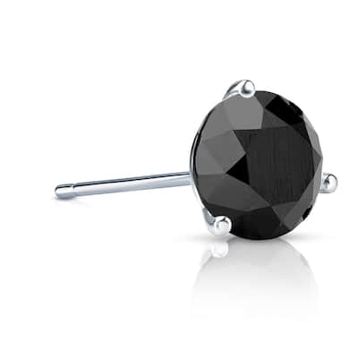 Auriya 14k Gold 1ct TDW 3-Prong Martini Round SINGLE (1) Black Diamond Stud Earring
