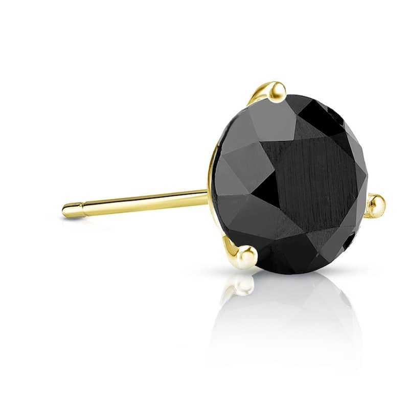 Auriya 1 1/2ctw 3-Prong Martini Round Black Diamond SINGLE (1) Stud Earring 14k Gold - Yellow