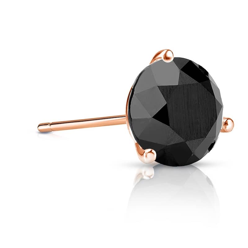 Auriya 1 1/2ctw 3-Prong Martini Round Black Diamond SINGLE (1) Stud Earring 14k Gold - Rose