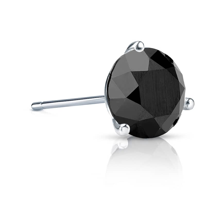 Auriya 1 1/2ctw 3-Prong Martini Round Black Diamond SINGLE (1) Stud Earring 14k Gold