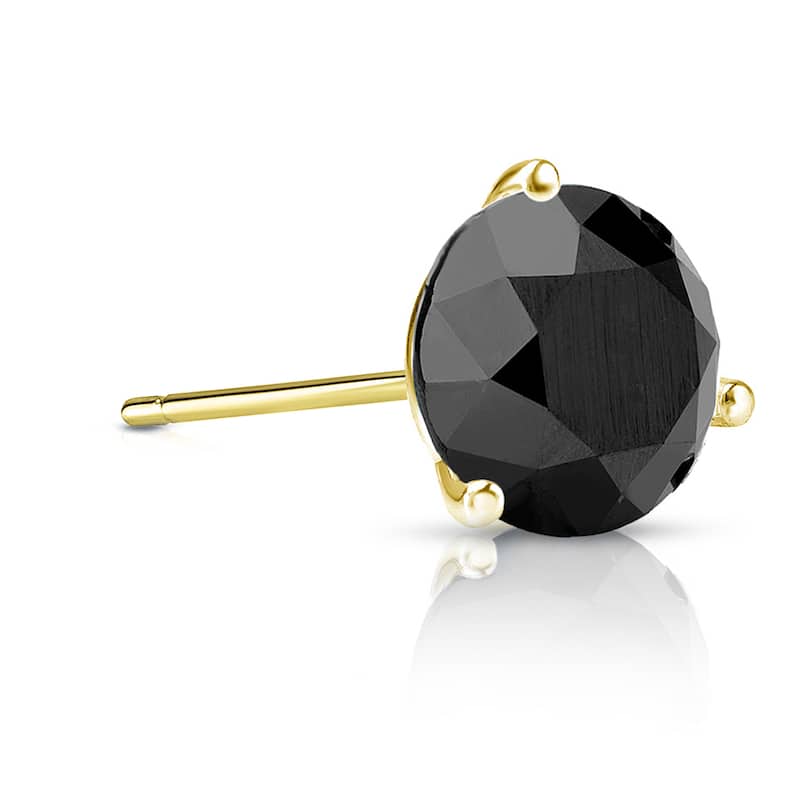 Auriya 1 1/2ctw 3-Prong Martini Round Black Diamond SINGLE (1) Stud Earring 14k Gold