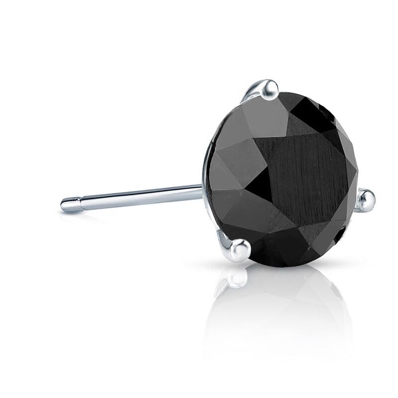 Auriya 1 1/2ctw 3-Prong Martini Round Black Diamond SINGLE (1) Stud Earring 14k Gold - White