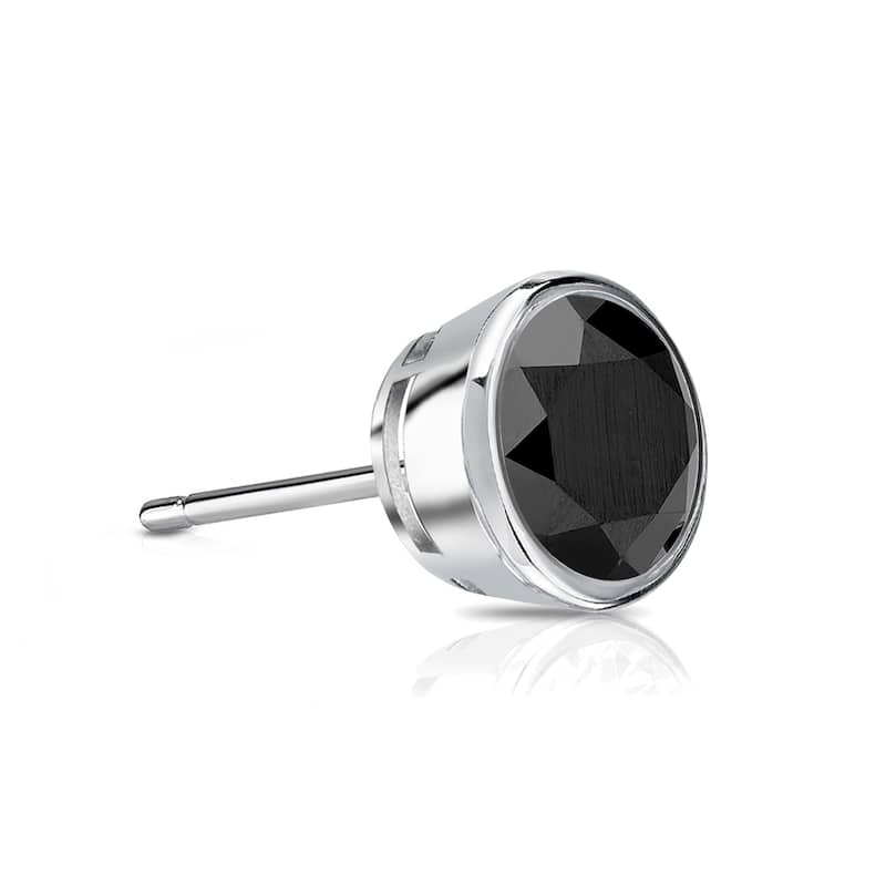 Auriya 1/4ctw Bezel-Set Round Black Diamond SINGLE (1) Stud Earring 14k Gold